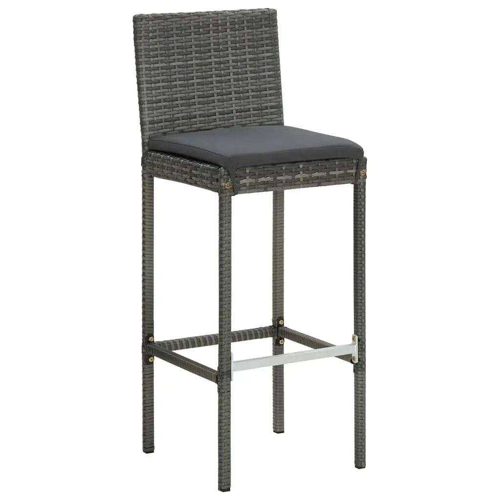 5 Piece Grey Garden Bar Set Outdoor Furniture Poly Rattan Table and Stools with Cushions for Patio Enjoyment