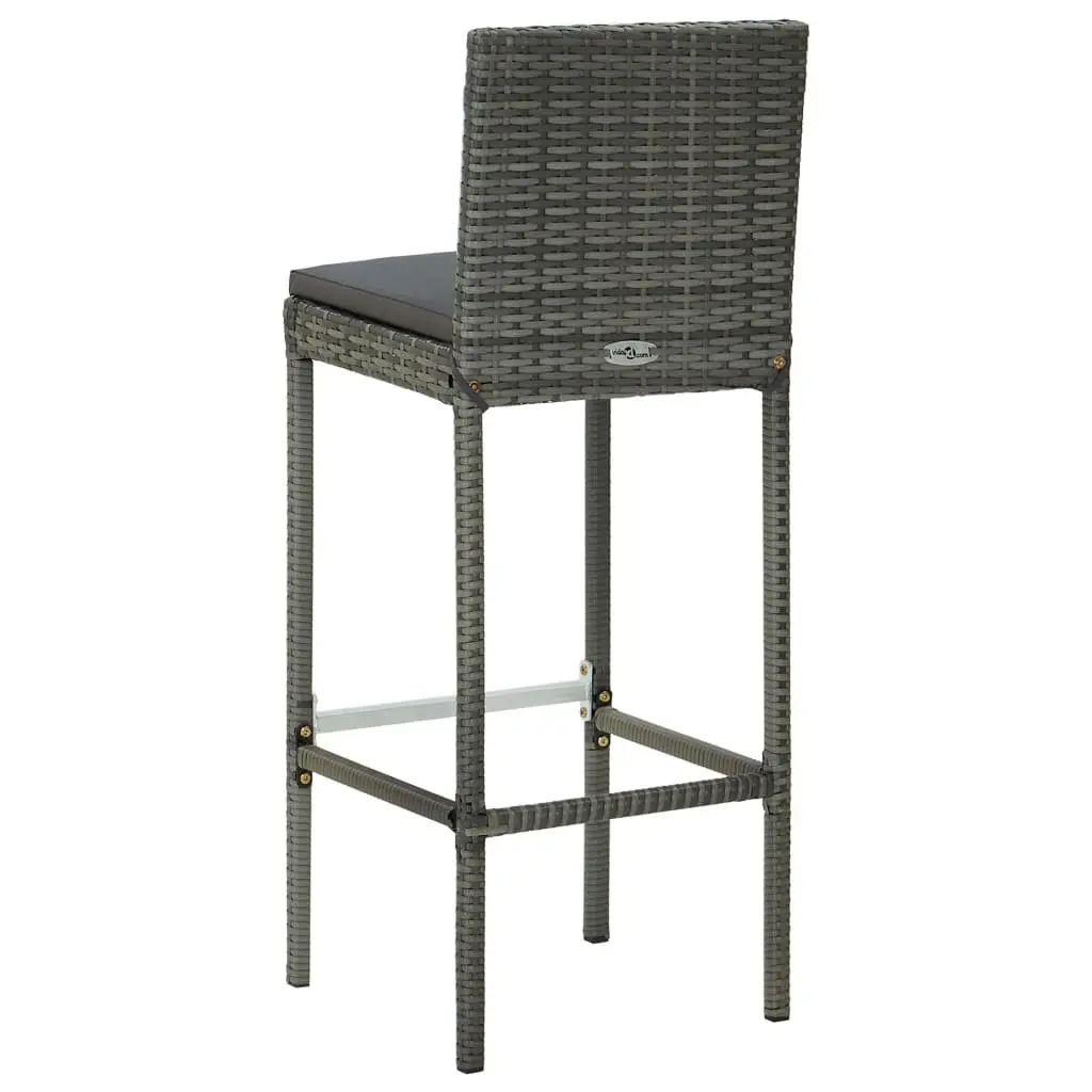 5 Piece Grey Garden Bar Set Outdoor Furniture Poly Rattan Table and Stools with Cushions for Patio Enjoyment