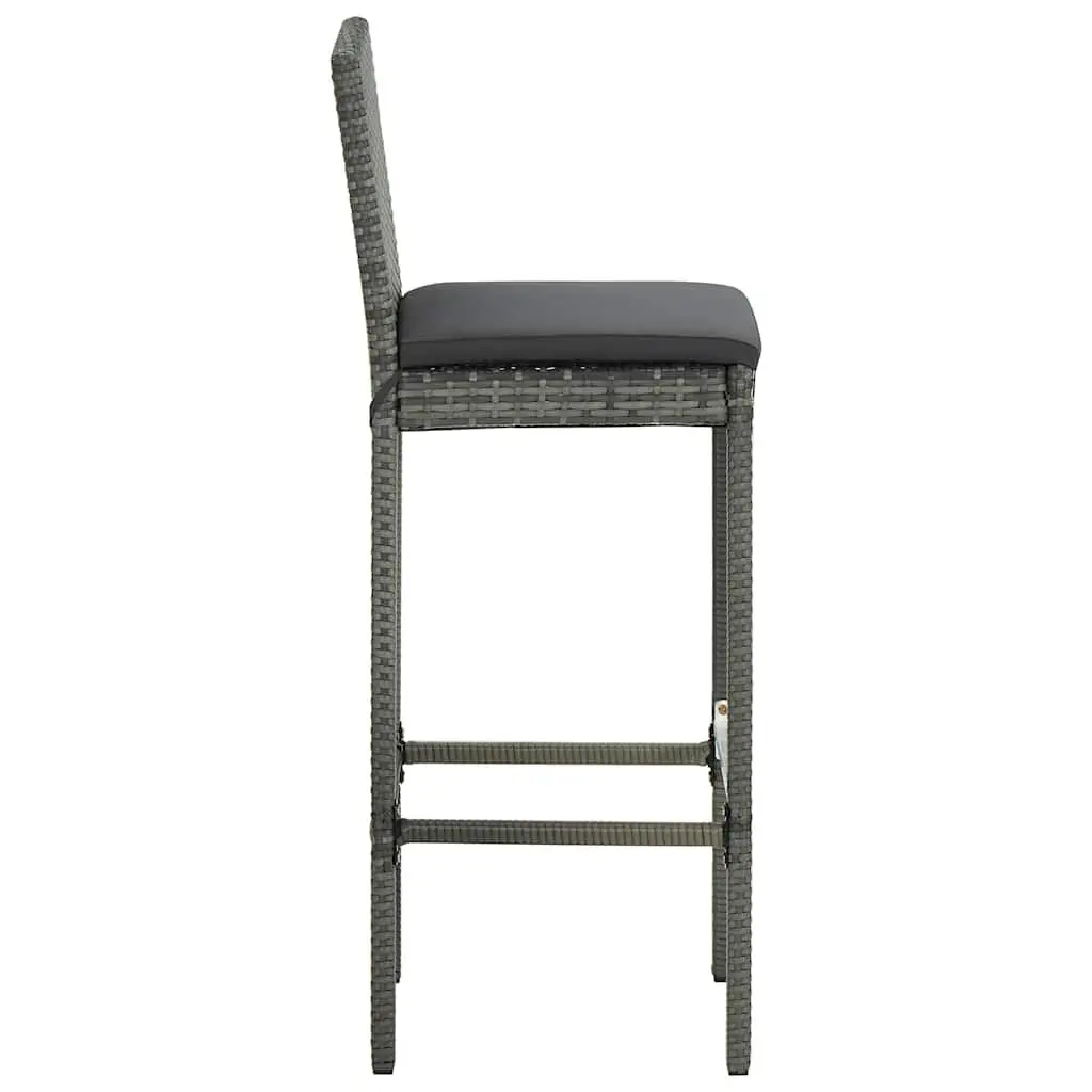 5 Piece Grey Garden Bar Set Outdoor Furniture Poly Rattan Table and Stools with Cushions for Patio Enjoyment