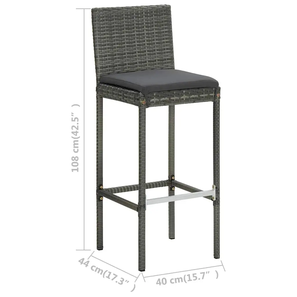 Outdoor Bar Set Grey Cushioned Poly Rattan Table and Stools 7 Piece for Patio Garden