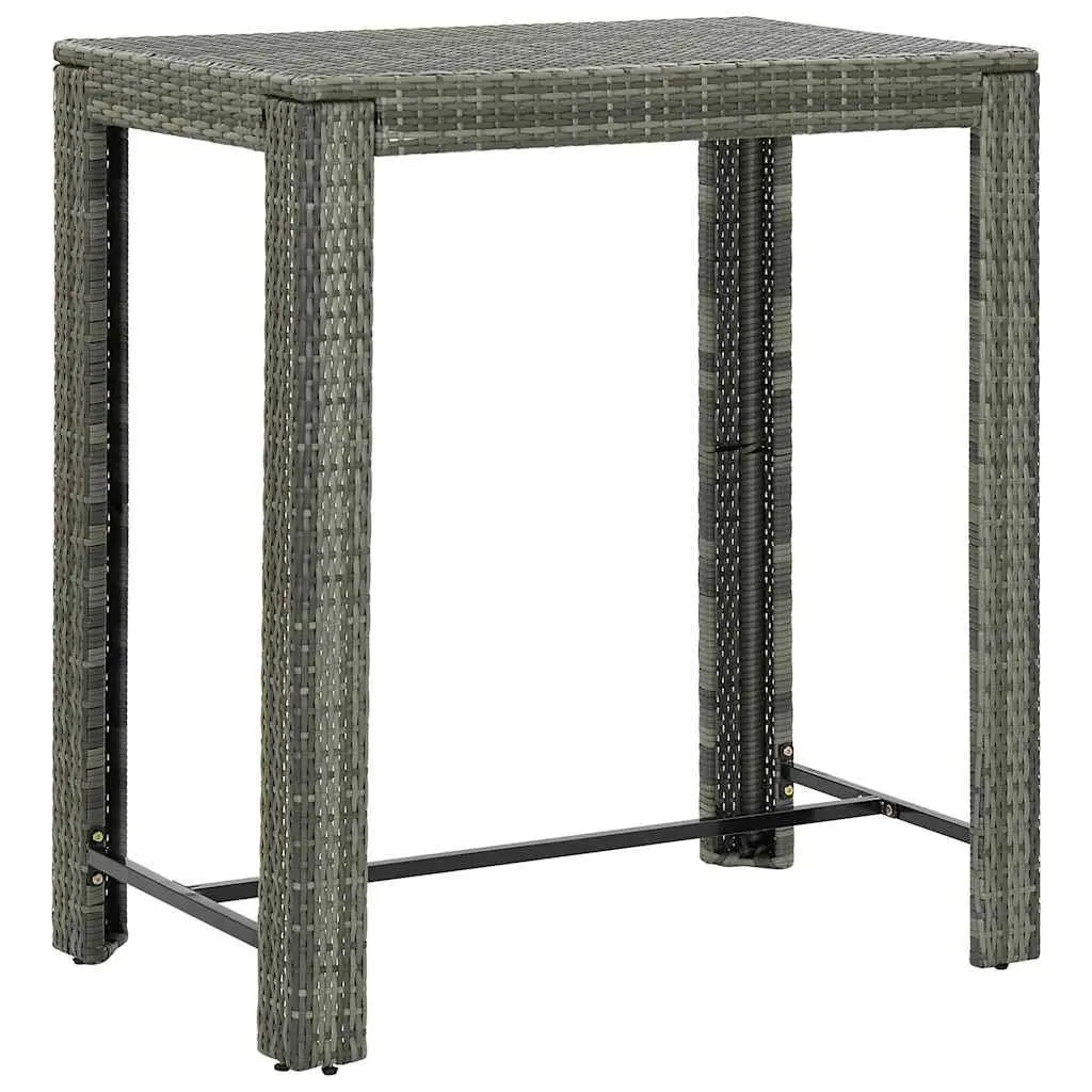 Outdoor Bar Set Grey Cushioned Poly Rattan Table and Stools 7 Piece for Patio Garden
