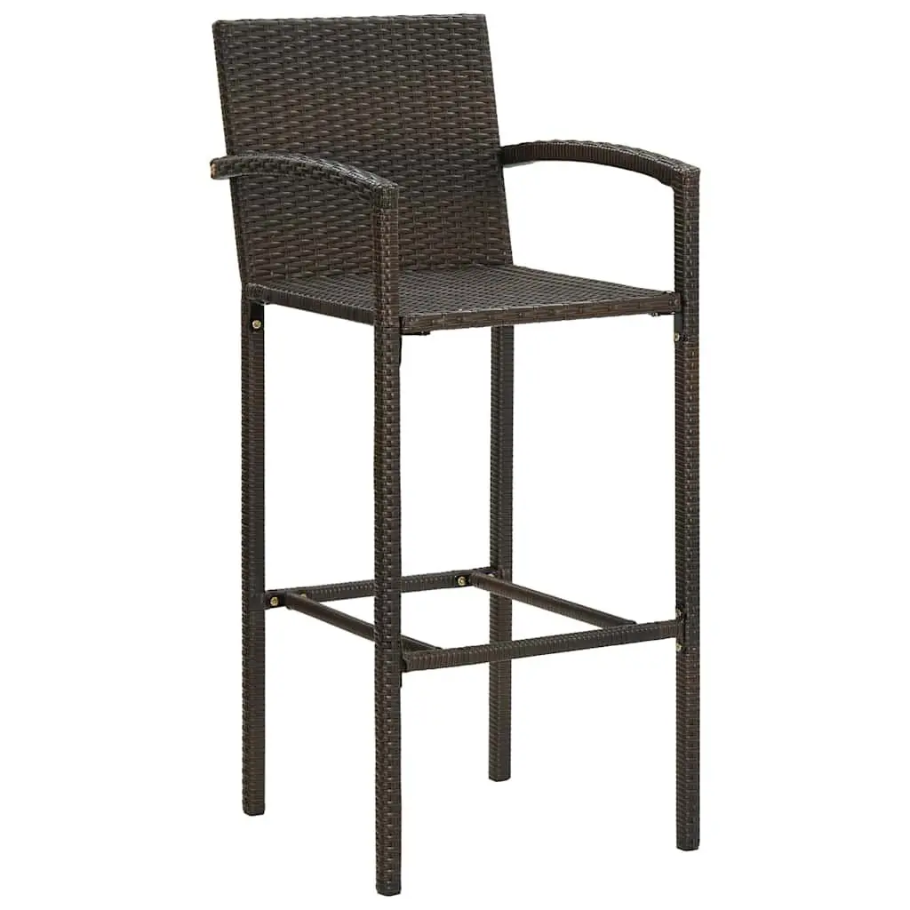 3 Piece Outdoor Bar Set Poly Rattan Brown Bar Table and Stools