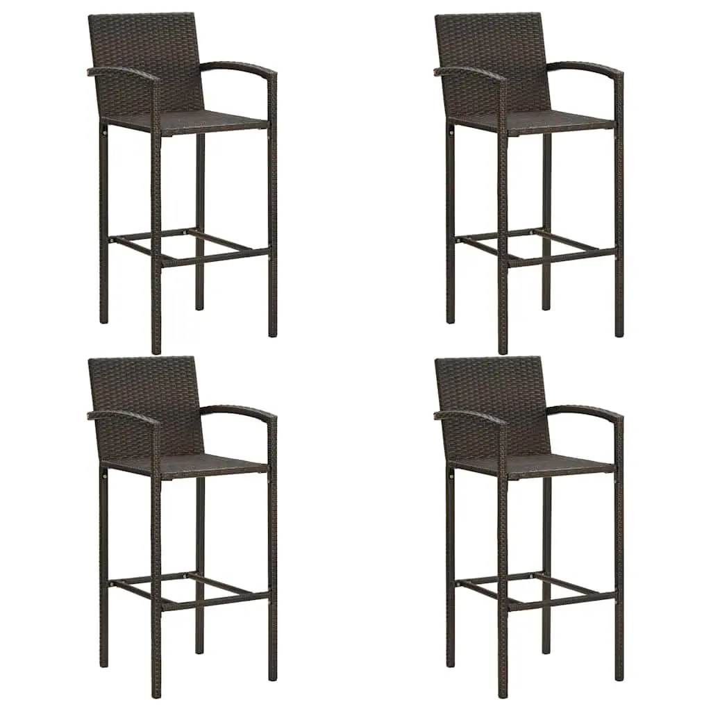 Outdoor Bar Set Poly Rattan 5 Piece Brown with Armrest Bar Table and Stools