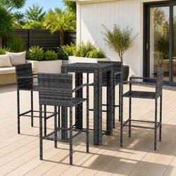 5 Piece Outdoor Bar Set Grey Poly Rattan Garden Furniture with Armrest Stools