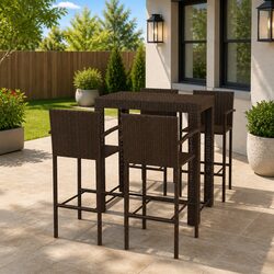 Outdoor Bar Set 5 Piece with Armrest Poly Rattan Garden Patio Bar Table Stools