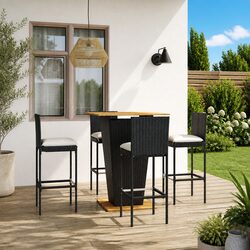 Garden Bar Set 5 Piece Outdoor Furniture Poly Rattan Stools Counter Table Black