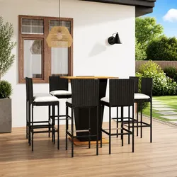 Garden Bar Set 9 Piece Outdoor Furniture with Cushions Poly Rattan Stools