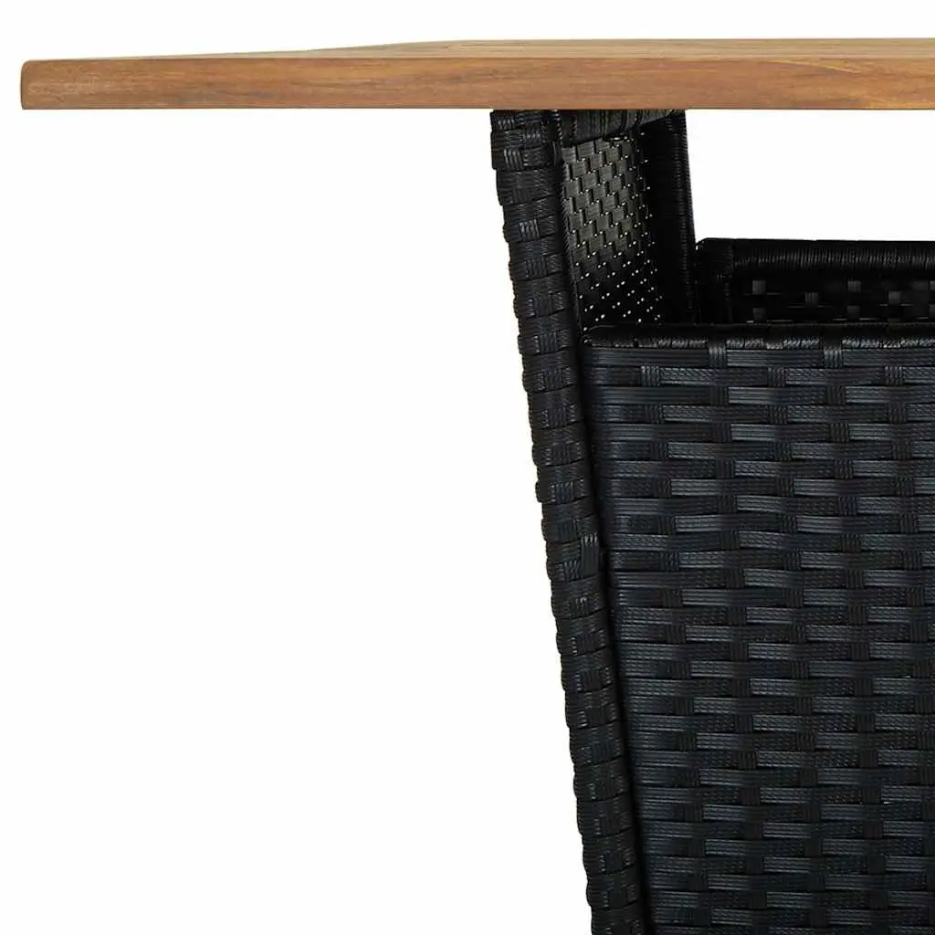 Garden Bar Set 9 Piece Outdoor Furniture PE Rattan Stools Powder-Coated Steel Frame Solid Acacia Wood Top Black