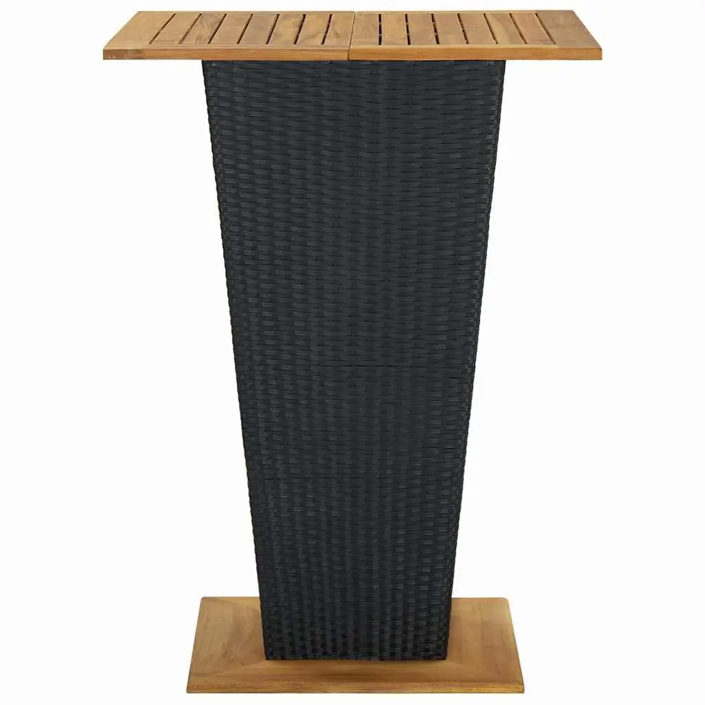 Garden Bar Set 9 Piece Outdoor Furniture PE Rattan Stools Powder-Coated Steel Frame Solid Acacia Wood Top Black