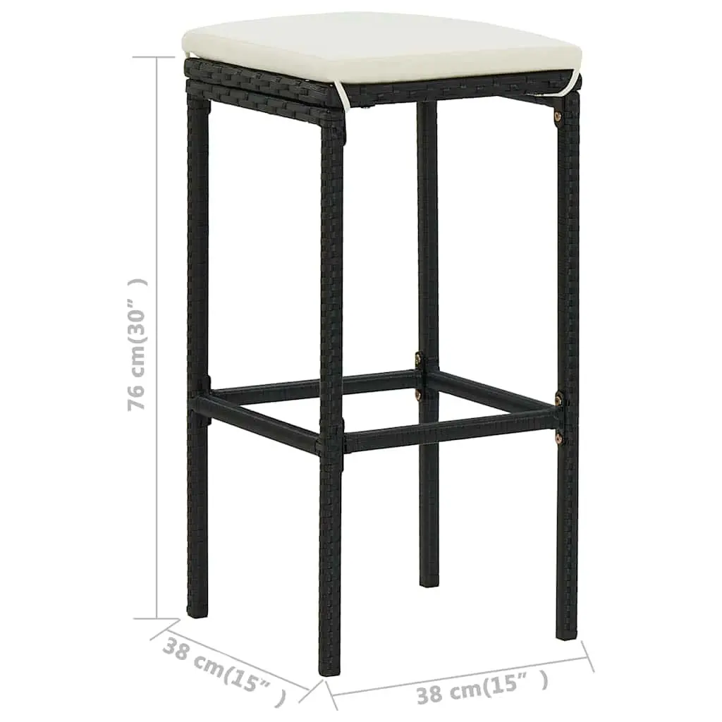 Garden Bar Set PE Rattan Powder-Coated Steel 4 Piece Black Outdoor Patio Furniture