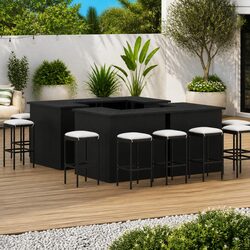 Garden Bar Set 16 Pieces Outdoor Patio Furniture with Cushions Rattan Black