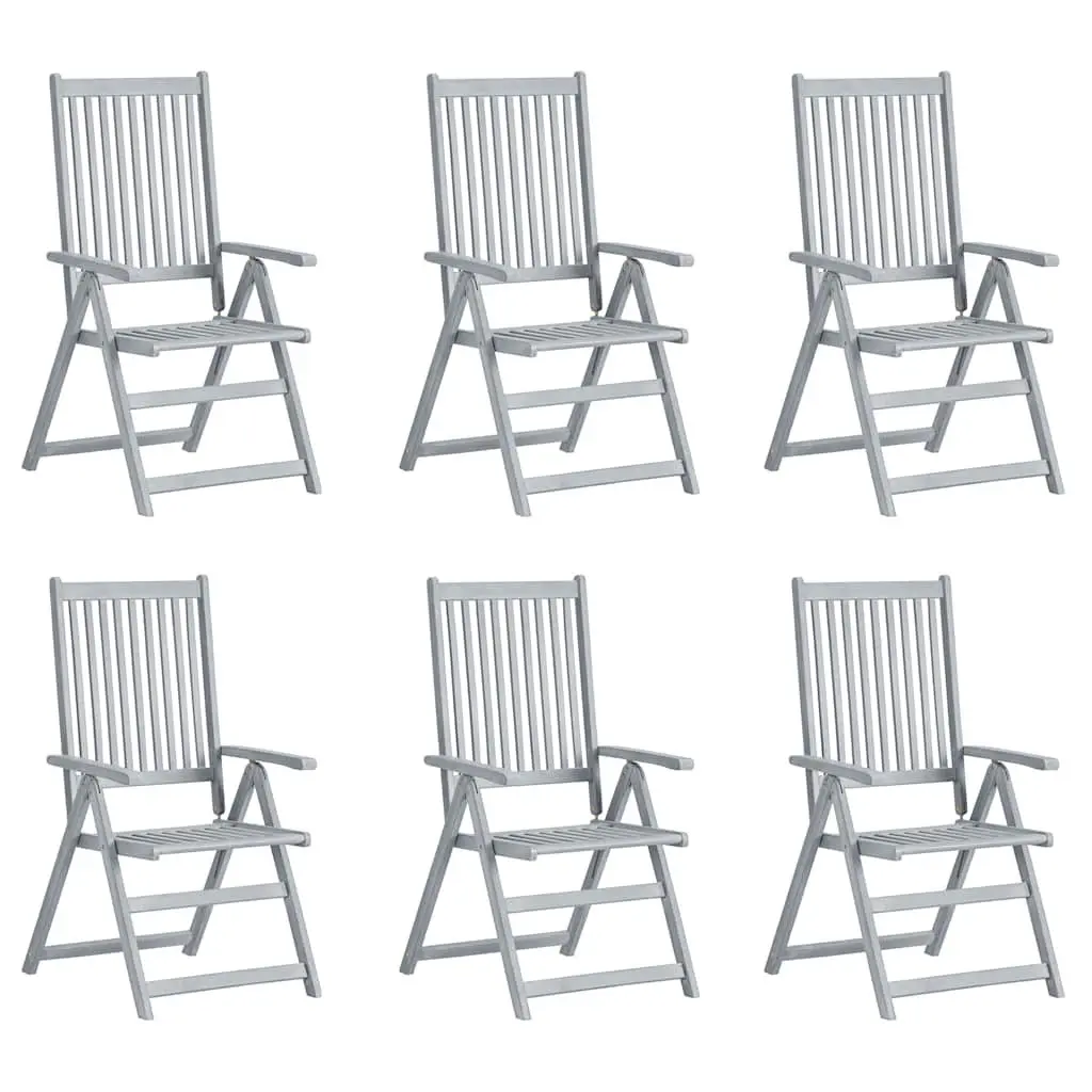 Reclining Armchairs Set Solid Acacia Wood 5 Position Adjustable Grey Wash 6 Piece