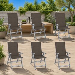 Garden Reclining Chairs Set of 6 with Adjustable Backrests