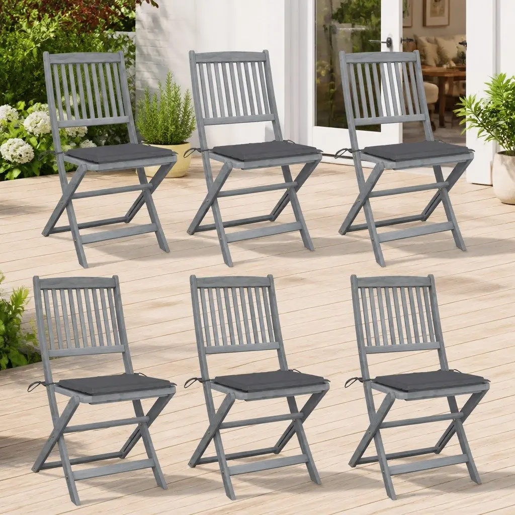 Folding Dining Chairs Set Solid Acacia Wood 6 Piece Grey Washed Anthracite