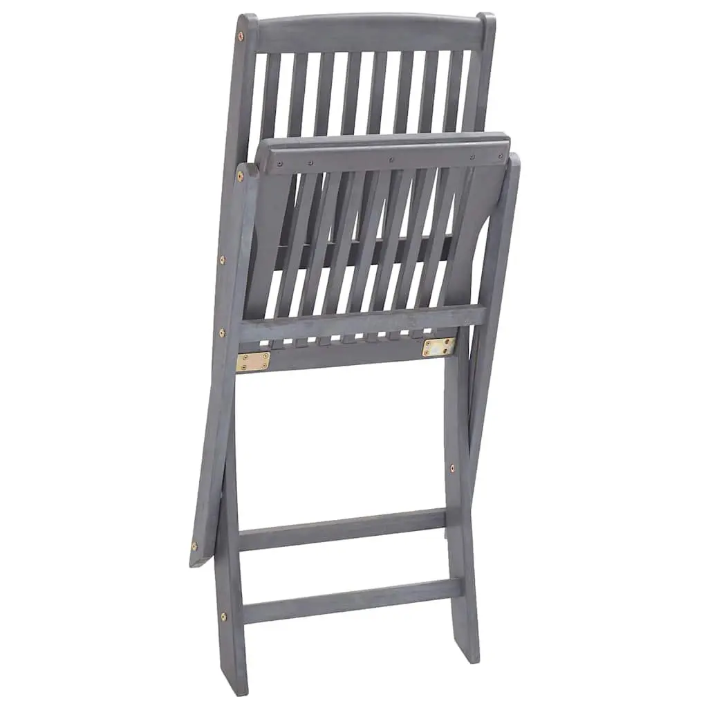 Folding Chairs Set 6 Piece Acacia Wood Outdoor Dining Grey with Cushions