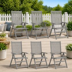 Set of 6 Acacia Wood Garden Chairs with 5 Position Recline