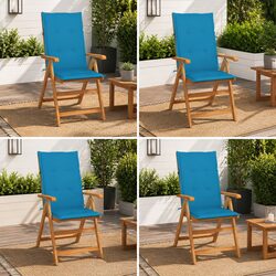 4-Piece Teak Wood Folding Chairs with Blue Cushions