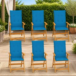6-Piece Garden Chair Set in Teak with Blue Cushions