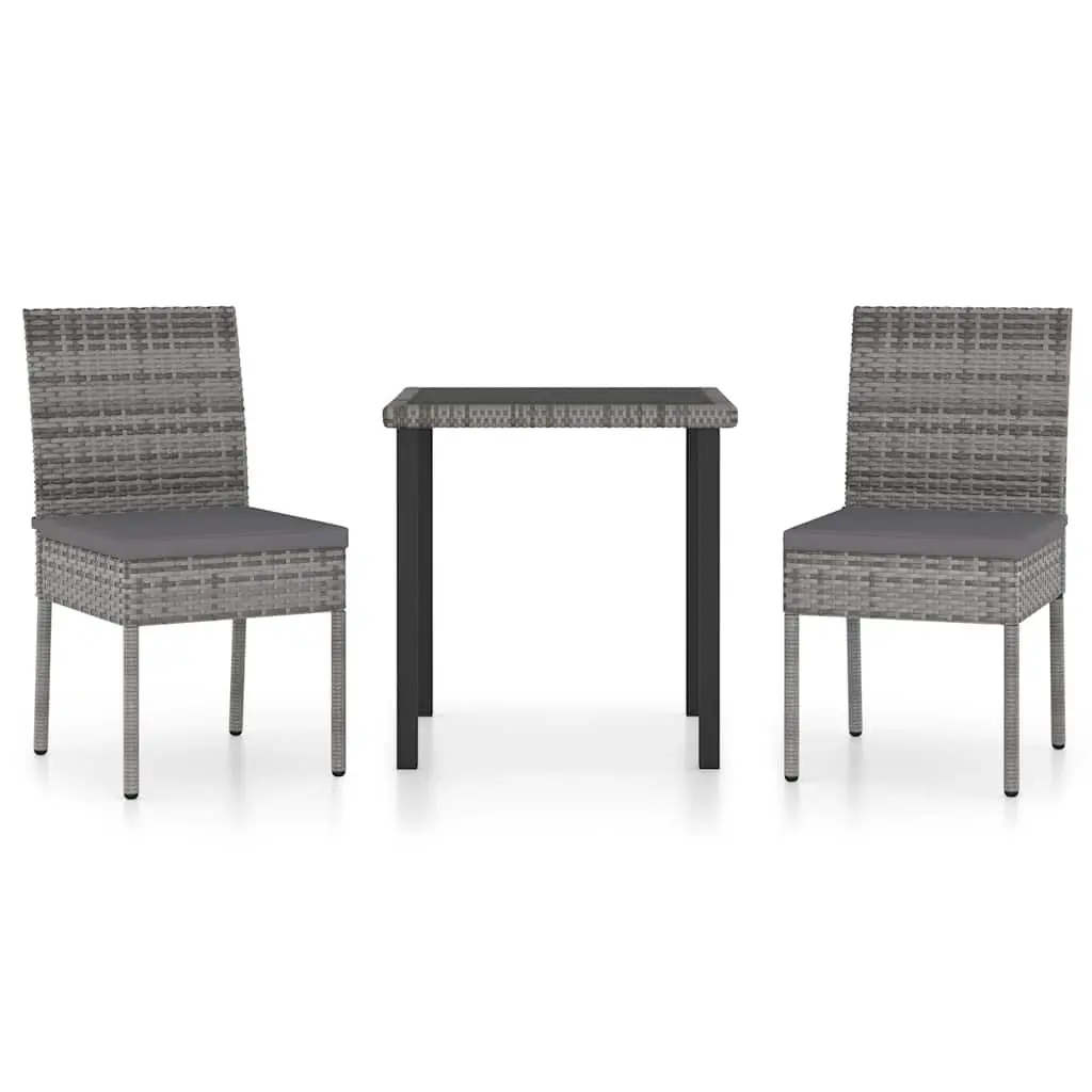 3 Piece Garden Dining Set Steel Frame PE Rattan Grey Outdoor Patio Furniture