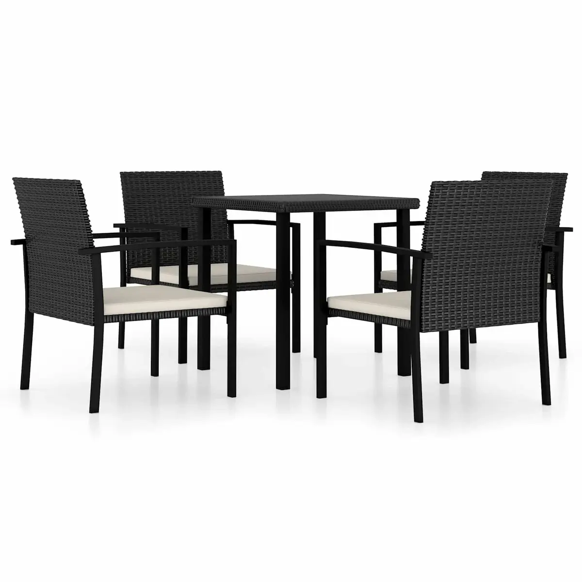 5 Piece Garden Dining Set Steel Frame PE Rattan Black Outdoor Patio Table Chairs