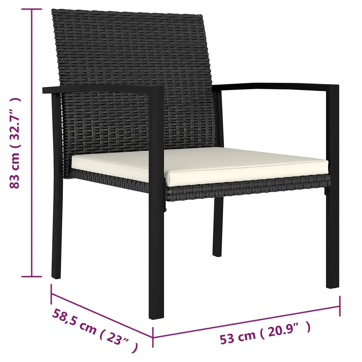 5 Piece Garden Dining Set Steel Frame PE Rattan Black Outdoor Patio Table Chairs
