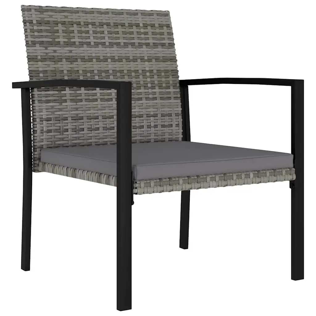 Outdoor Furniture Set Grey Rattan 3 Piece Garden Dining Table Chairs Steel Frame