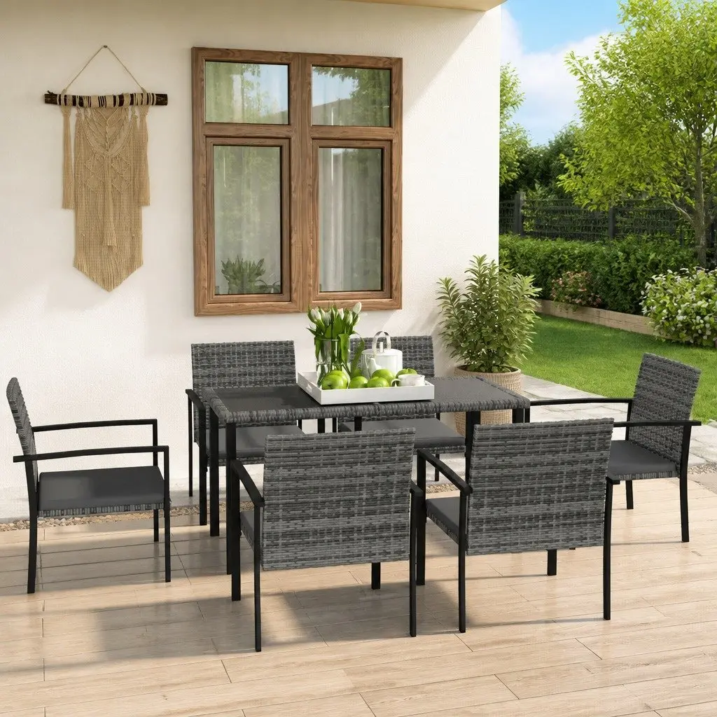 7 Piece Garden Dining Set Outdoor Patio Furniture Grey PE Rattan Table Chairs