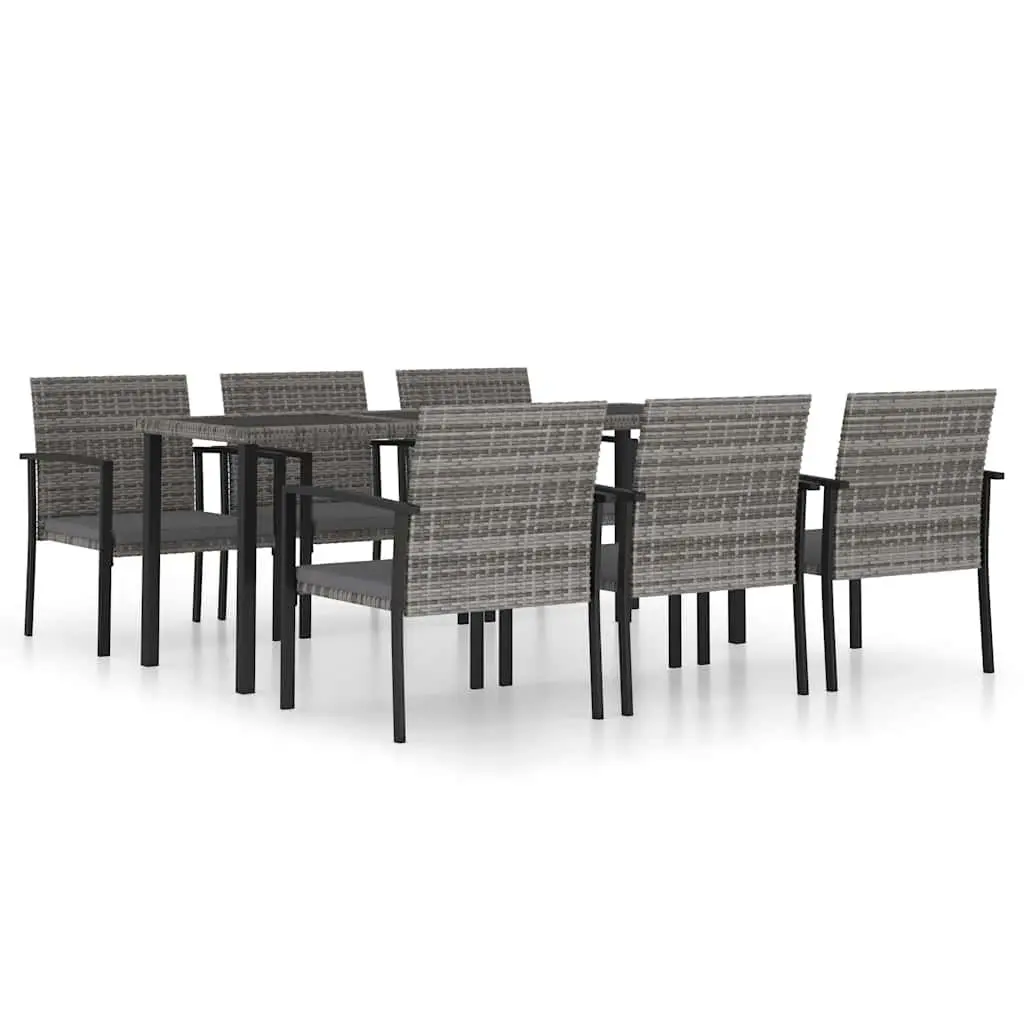 7 Piece Garden Dining Set Steel Frame PE Rattan Outdoor Patio Table Chairs Grey