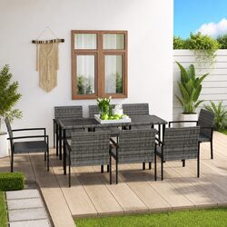 9 Piece Garden Dining Set Poly Rattan Grey Outdoor Patio Furniture Table Chairs