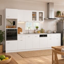 7 Piece Kitchen Cabinet Set White Engineered Wood Storage Cupboard Organiser