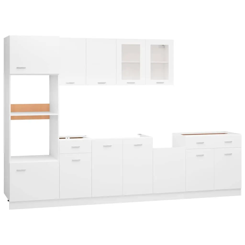 7 Piece Kitchen Storage Cabinet Set Engineered Wood White Cupboard Organizer