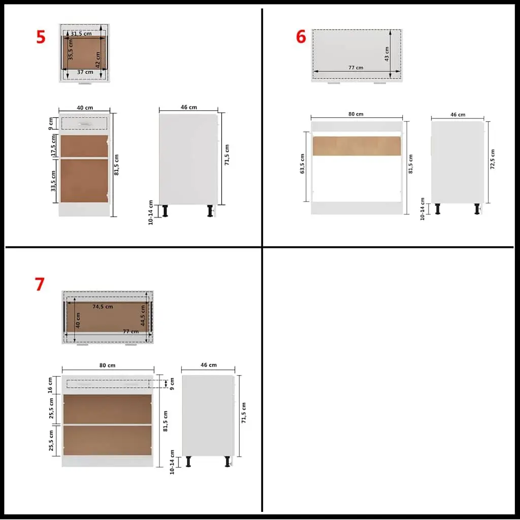 7 Piece Kitchen Storage Cabinet Set Engineered Wood White Cupboard Organizer