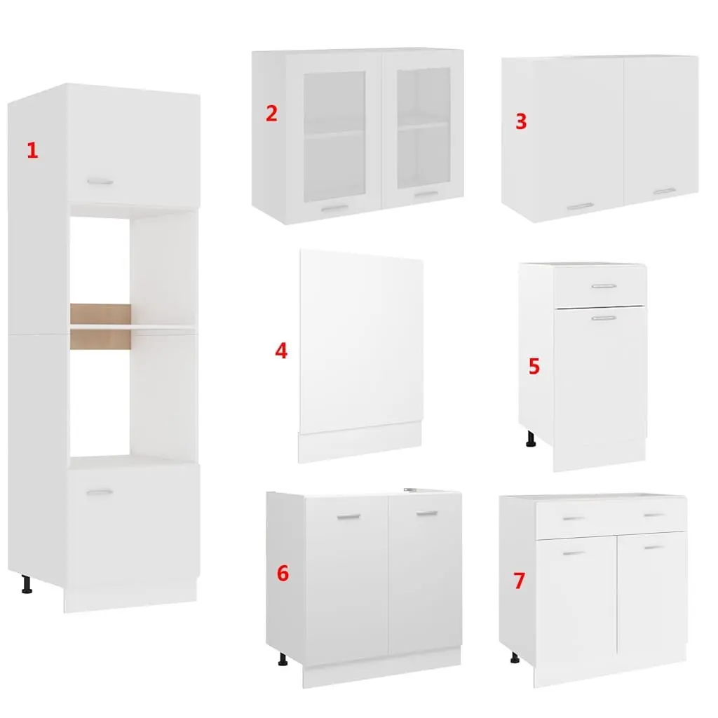 7 Piece Kitchen Storage Cabinet Set Engineered Wood White Cupboard Organizer