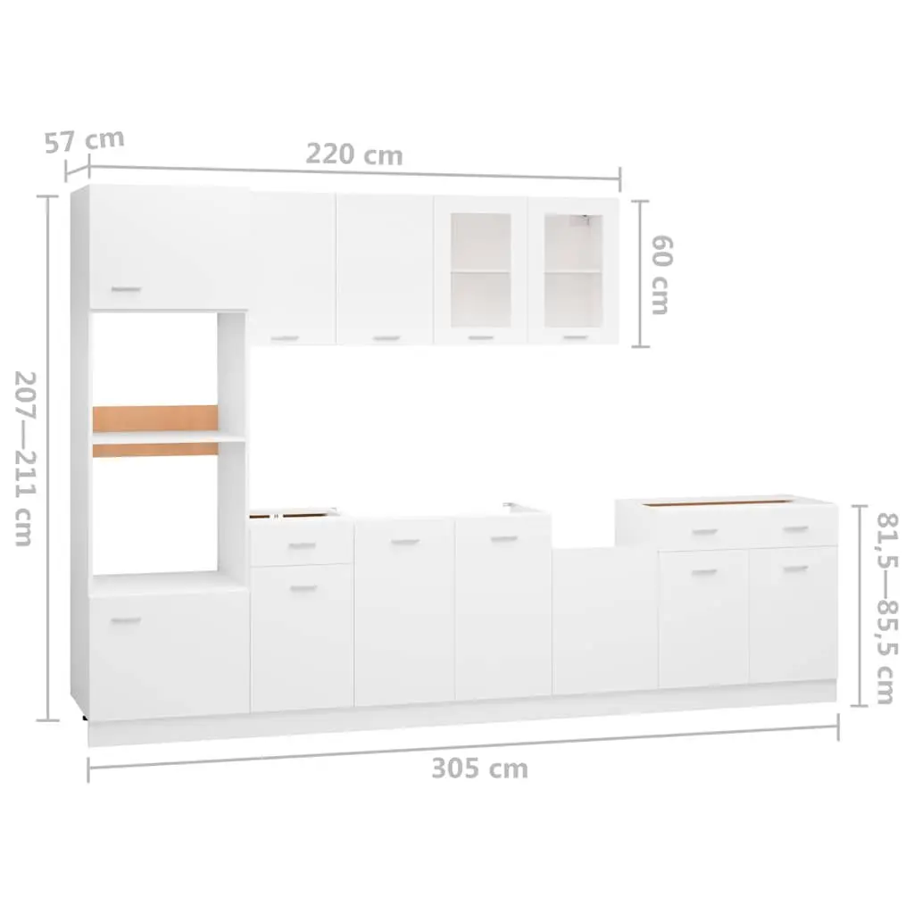 7 Piece Kitchen Storage Cabinet Set Engineered Wood White Cupboard Organizer