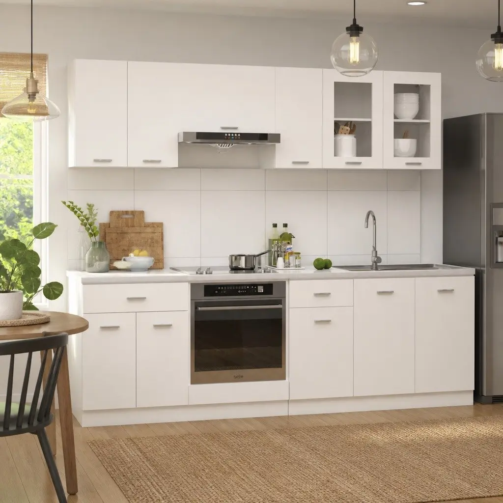 Kitchen Cabinet Set 8 Piece White Engineered Wood Storage Cupboard Organiser
