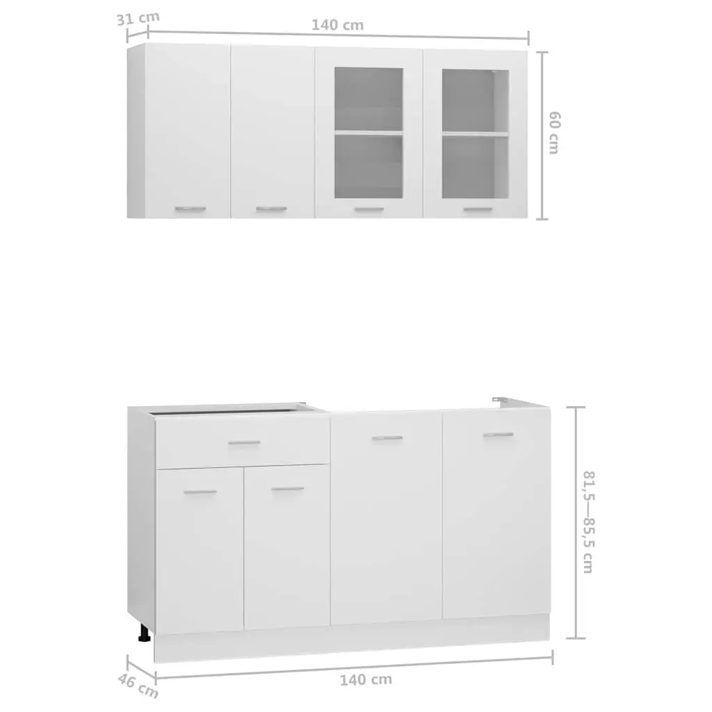 4 Piece Kitchen Cabinet Set Engineered Wood White Storage Cupboards
