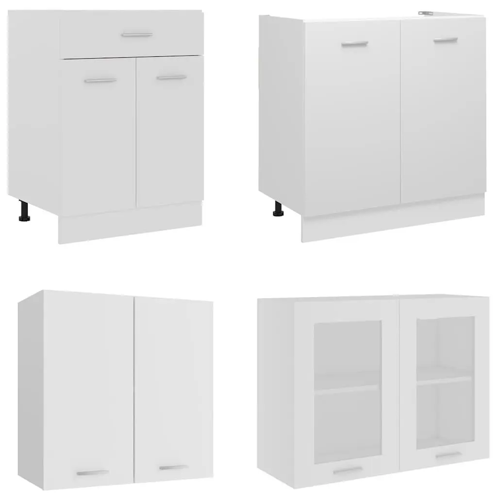 4 Piece Kitchen Cabinet Set Engineered Wood White Storage Cupboards