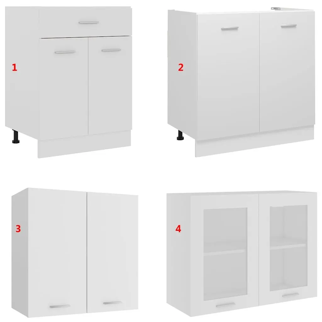 4 Piece Kitchen Cabinet Set Engineered Wood White Storage Cupboards