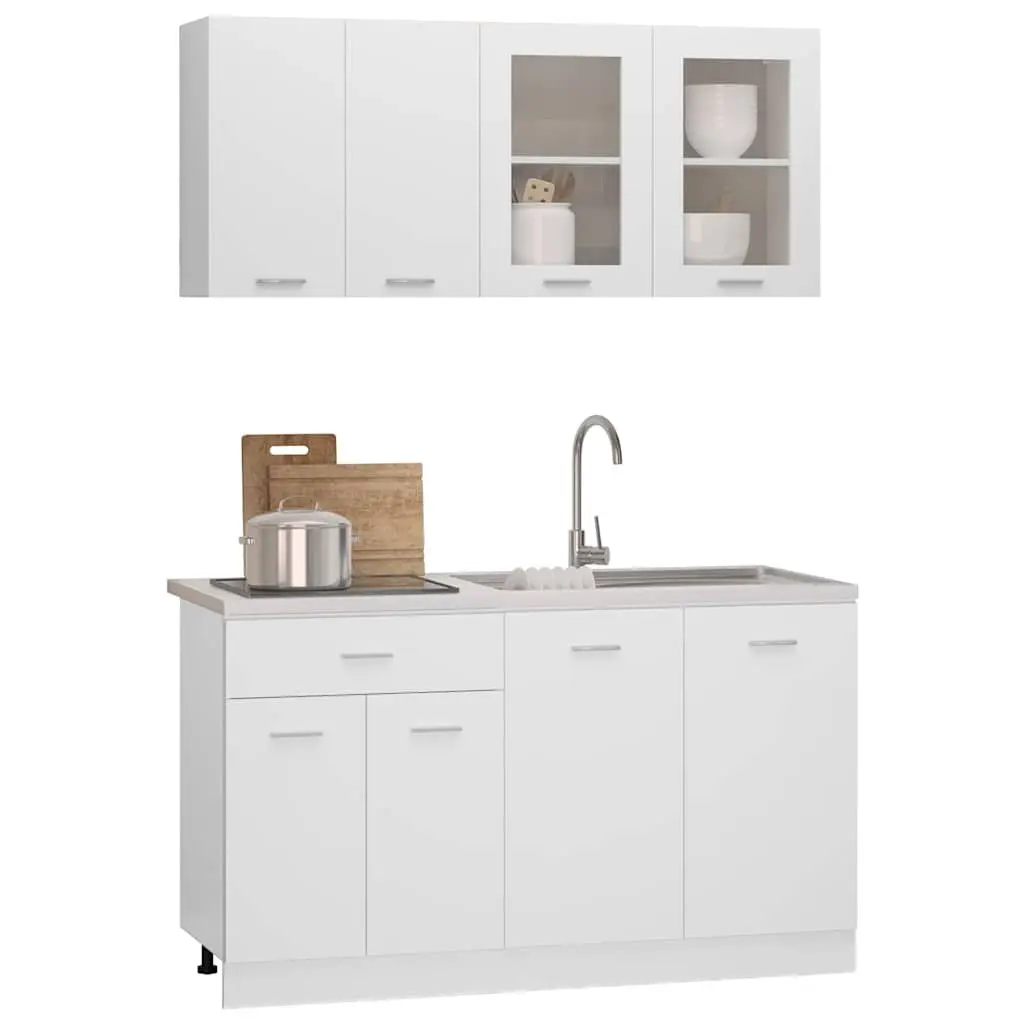 4 Piece Kitchen Cabinet Set Engineered Wood White Storage Cupboards