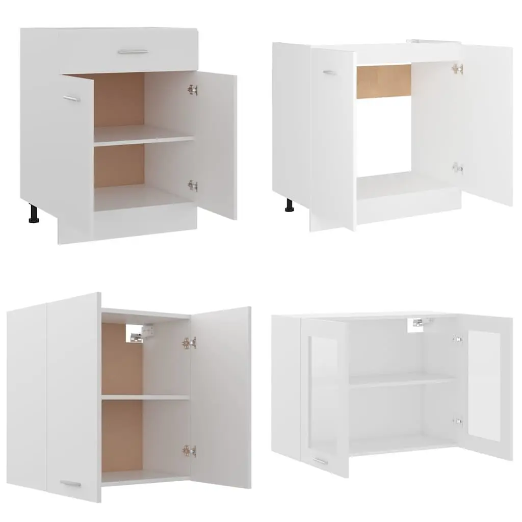 4 Piece Kitchen Cabinet Set Engineered Wood White Storage Cupboards