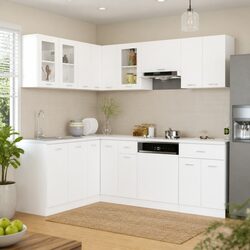 11 Piece White Kitchen Cabinet Set Engineered Wood Storage Organiser Furniture