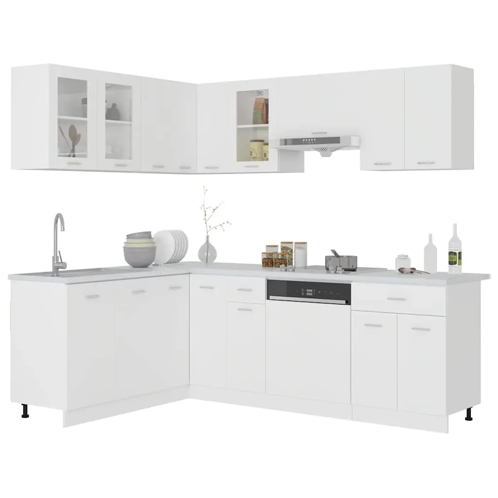 11 Piece Engineered Wood White Kitchen Cabinet Set Storage Organiser Furniture