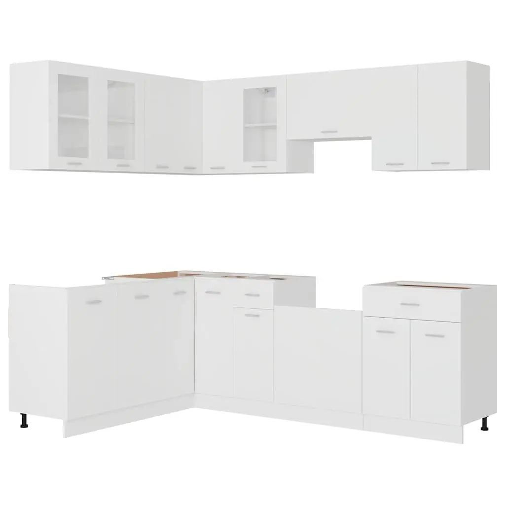 11 Piece Engineered Wood White Kitchen Cabinet Set Storage Organiser Furniture