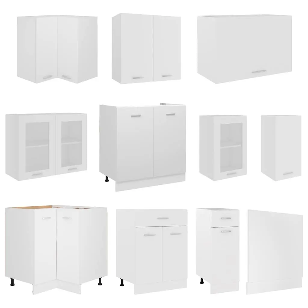 11 Piece Engineered Wood White Kitchen Cabinet Set Storage Organiser Furniture