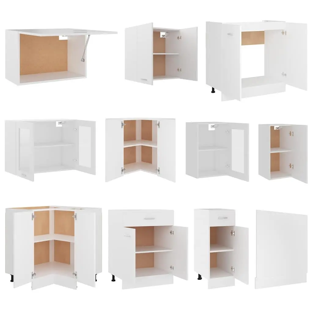 11 Piece Engineered Wood White Kitchen Cabinet Set Storage Organiser Furniture