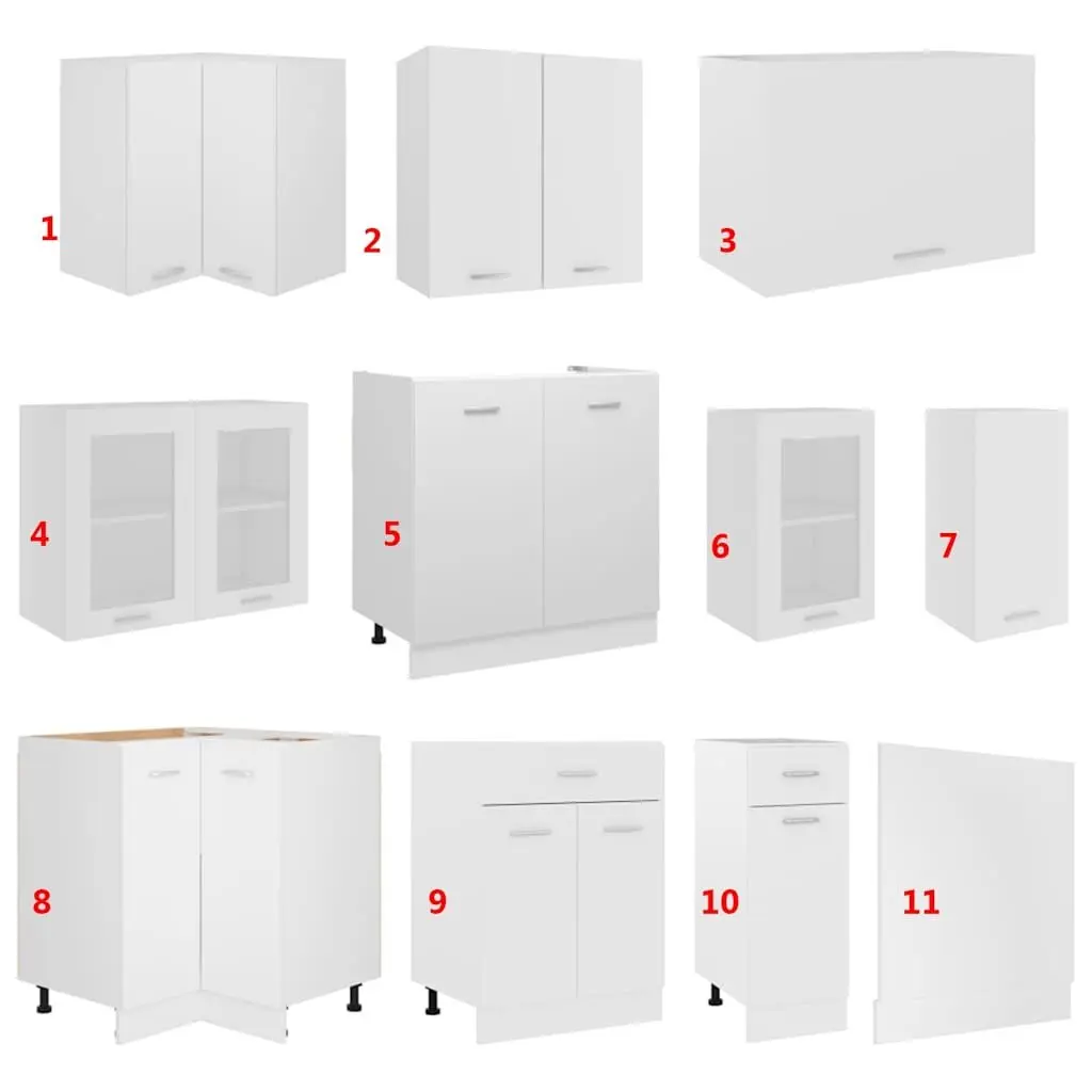11 Piece Engineered Wood White Kitchen Cabinet Set Storage Organiser Furniture