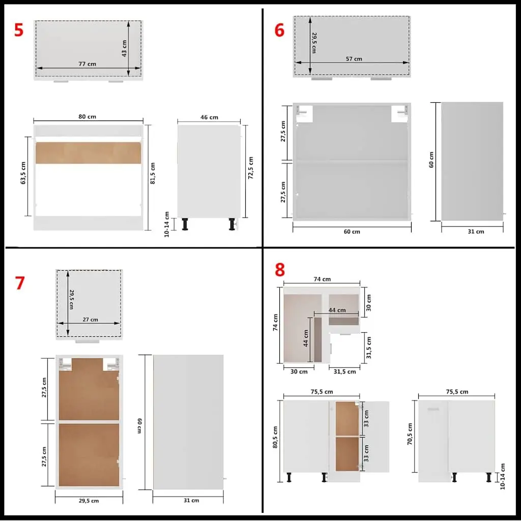 11 Piece Engineered Wood White Kitchen Cabinet Set Storage Organiser Furniture