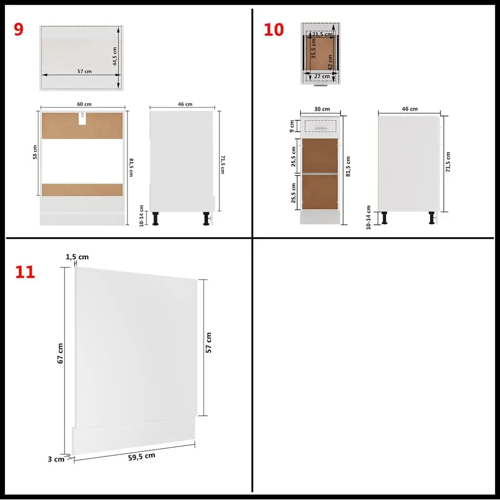 11 Piece Engineered Wood White Kitchen Cabinet Set Storage Organiser Furniture