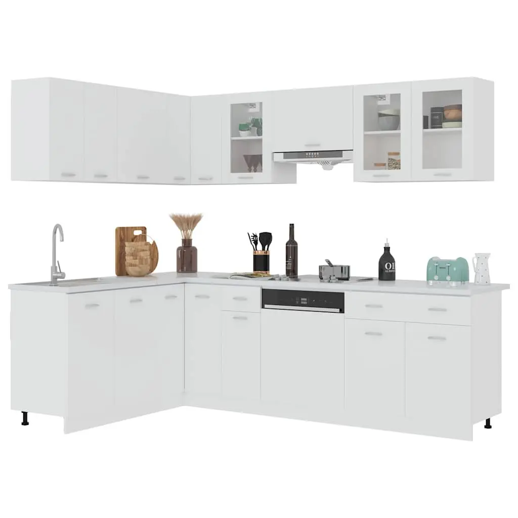 11 Piece Engineered Wood White Kitchen Storage Cabinet Set