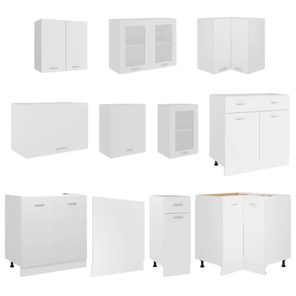 11 Piece Engineered Wood White Kitchen Storage Cabinet Set